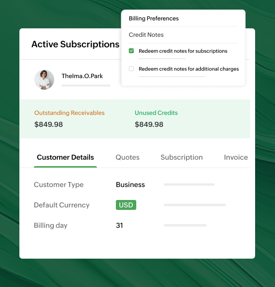 Preview of Zoho Billing's credit drawback feature