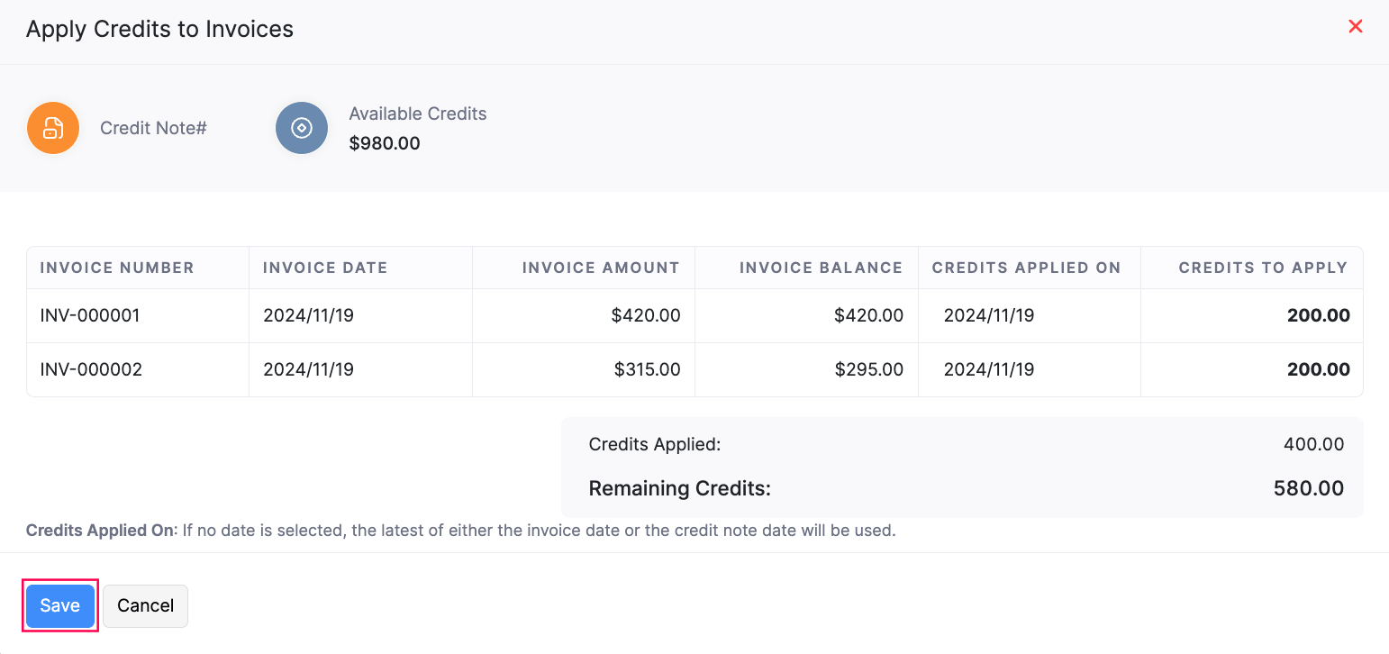 Apply Credits