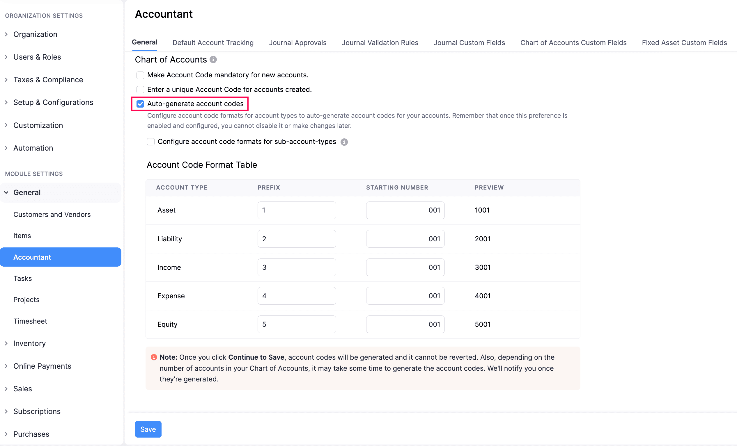 Auto-Generate Account Codes