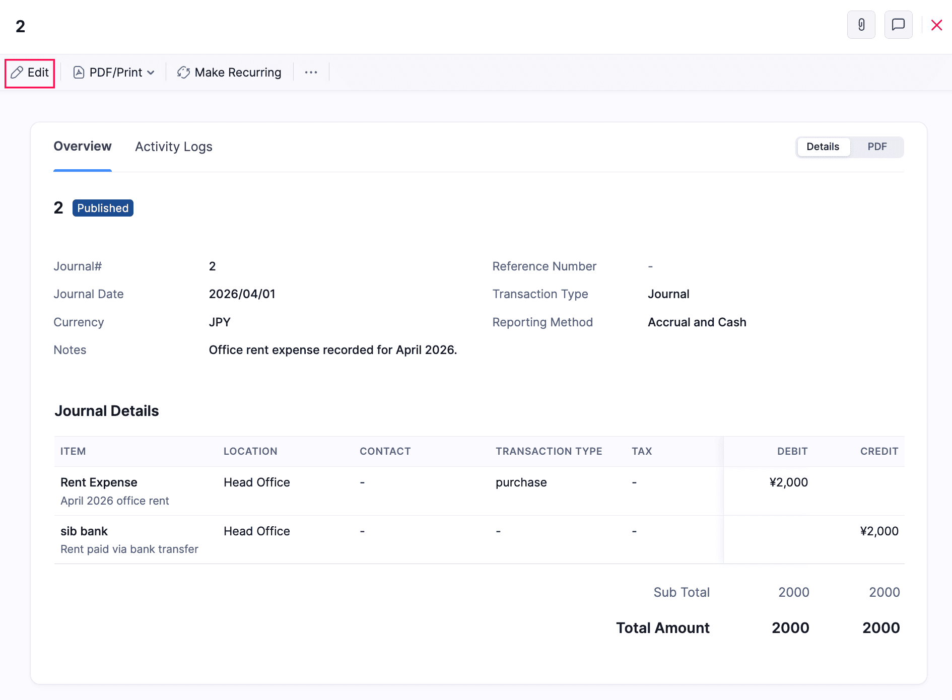 Edit Manual Journals