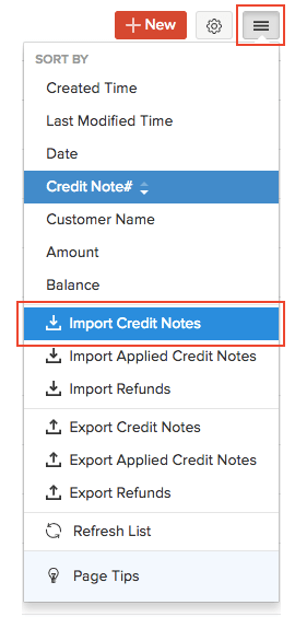 Import Credit Notes