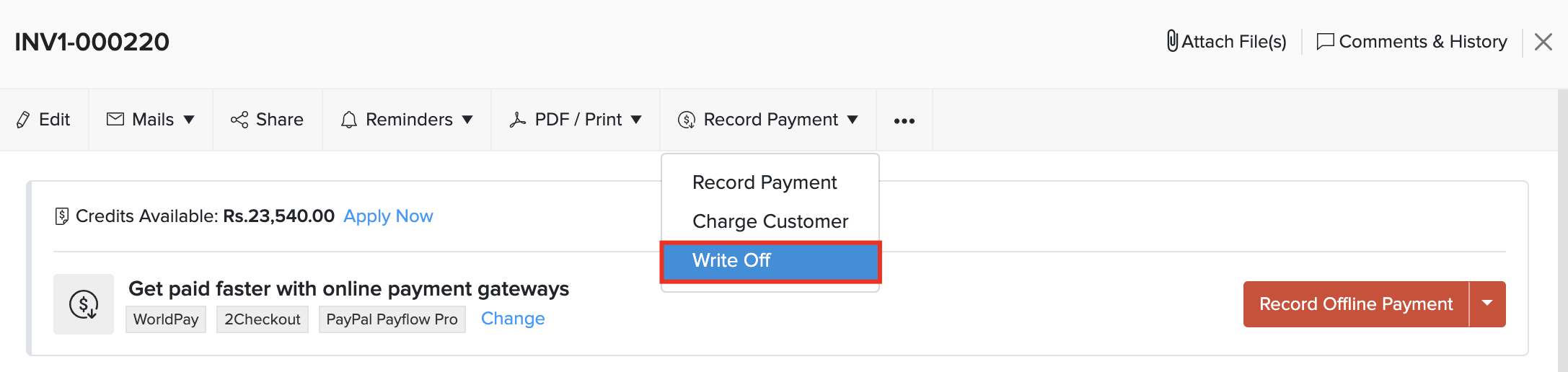 Write Off Invoice