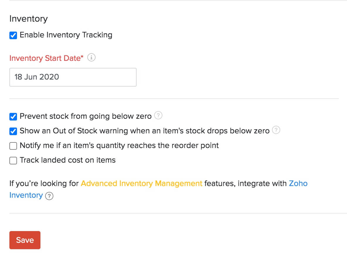Enable Inventory Tracking