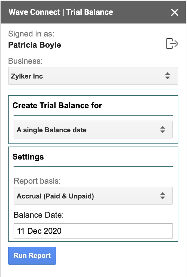 Trial Balance popup