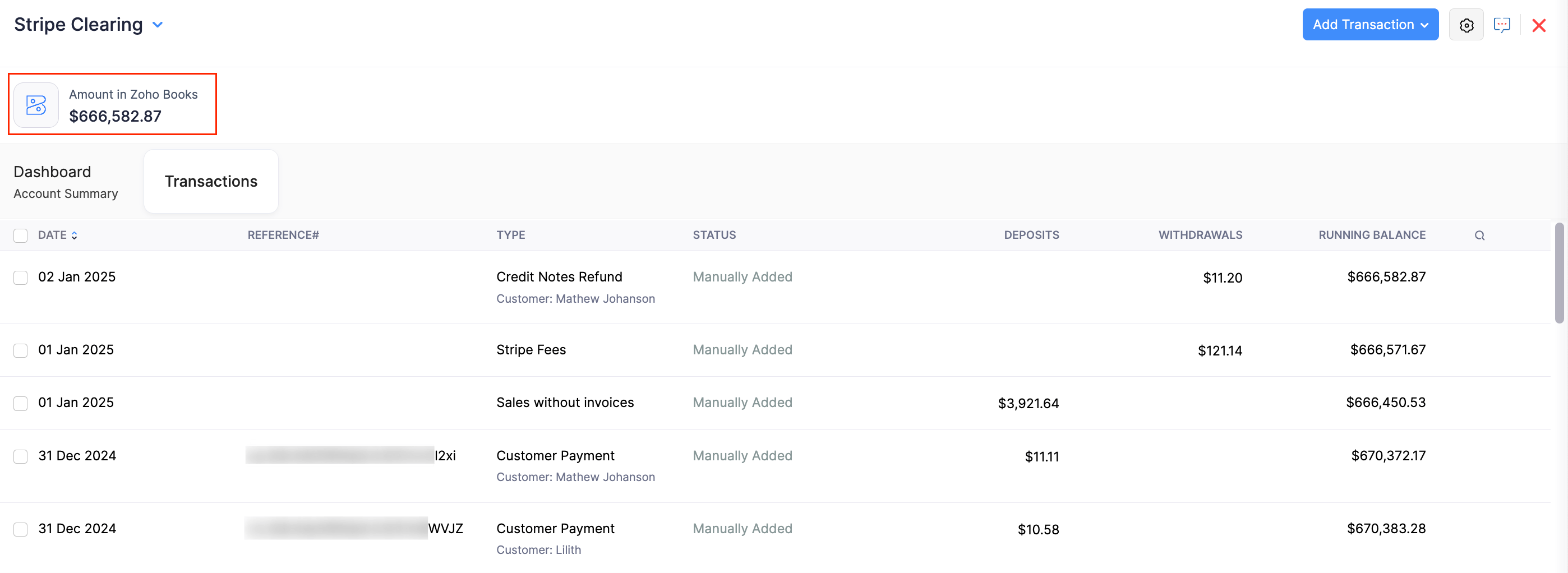 Amount in Zoho Books