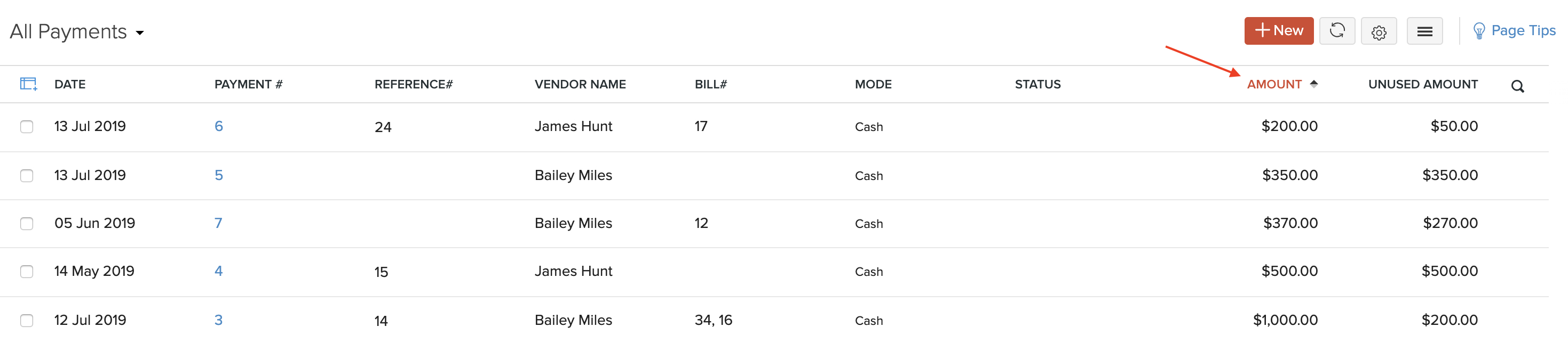 Sort Payments Made