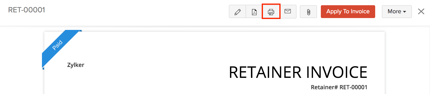 Print Retainer Invoice
