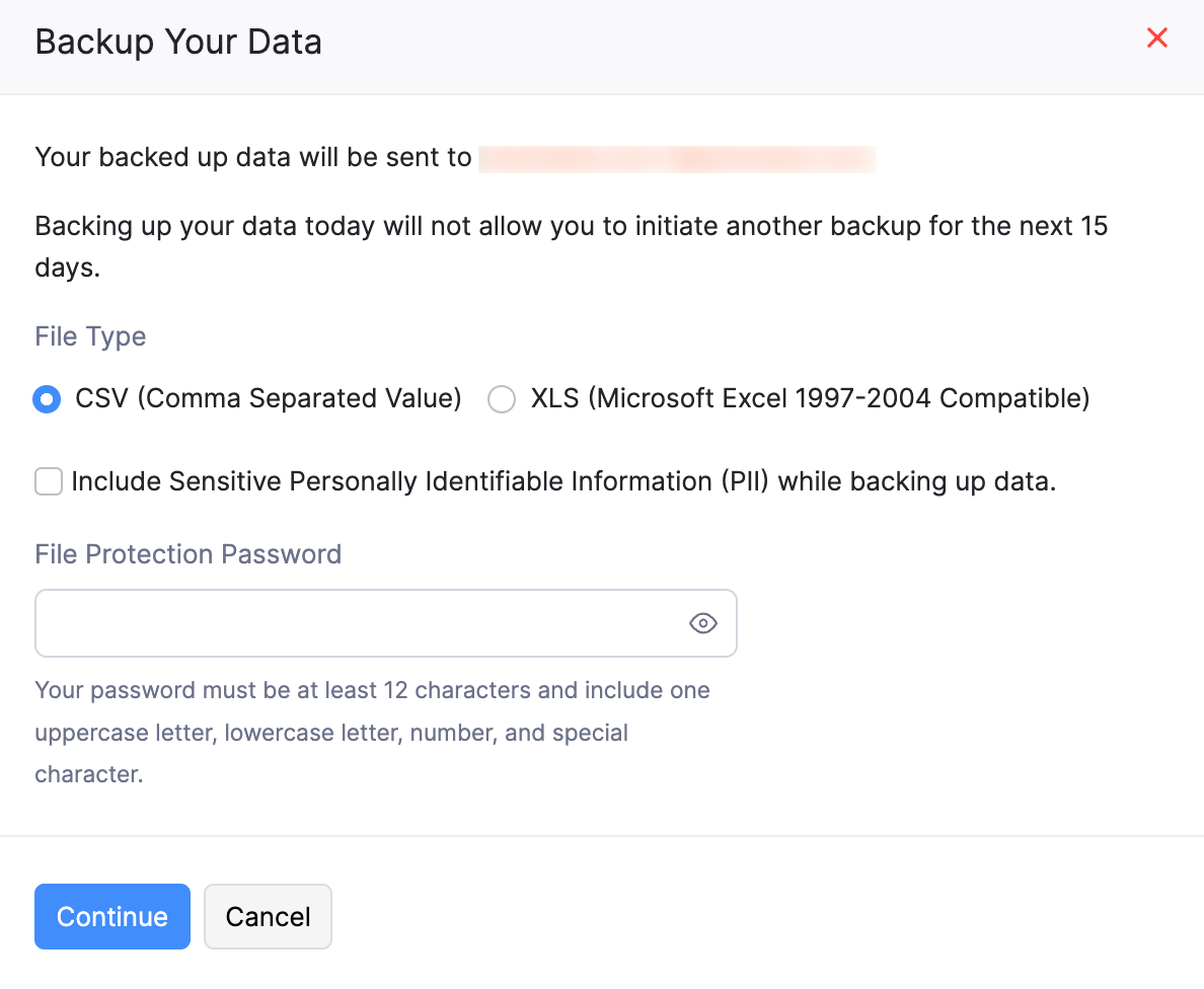 Data Backup Pop-Up