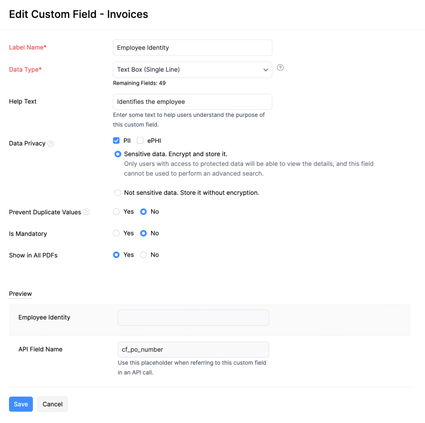 Edit Custom Field