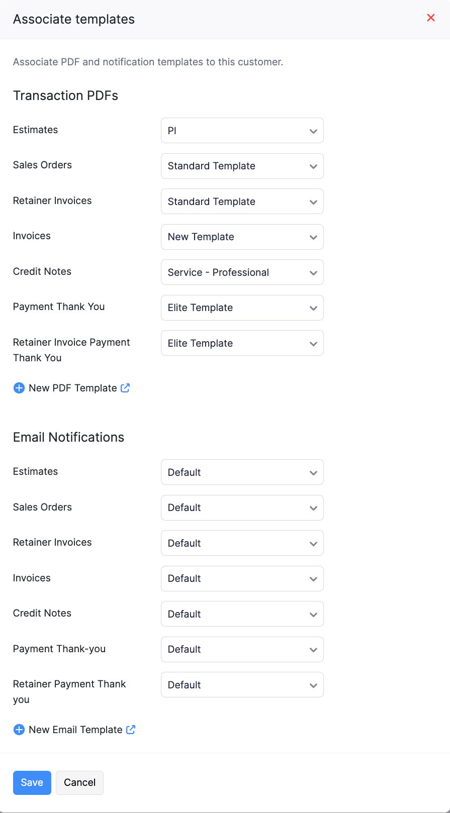 Associate Templates with Customers