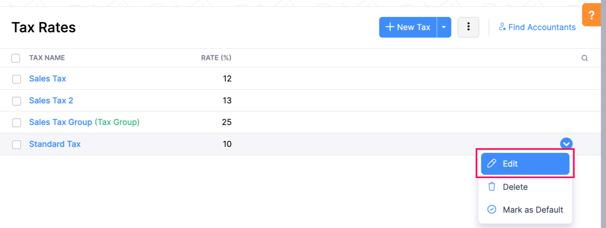 Edit Tax Rate