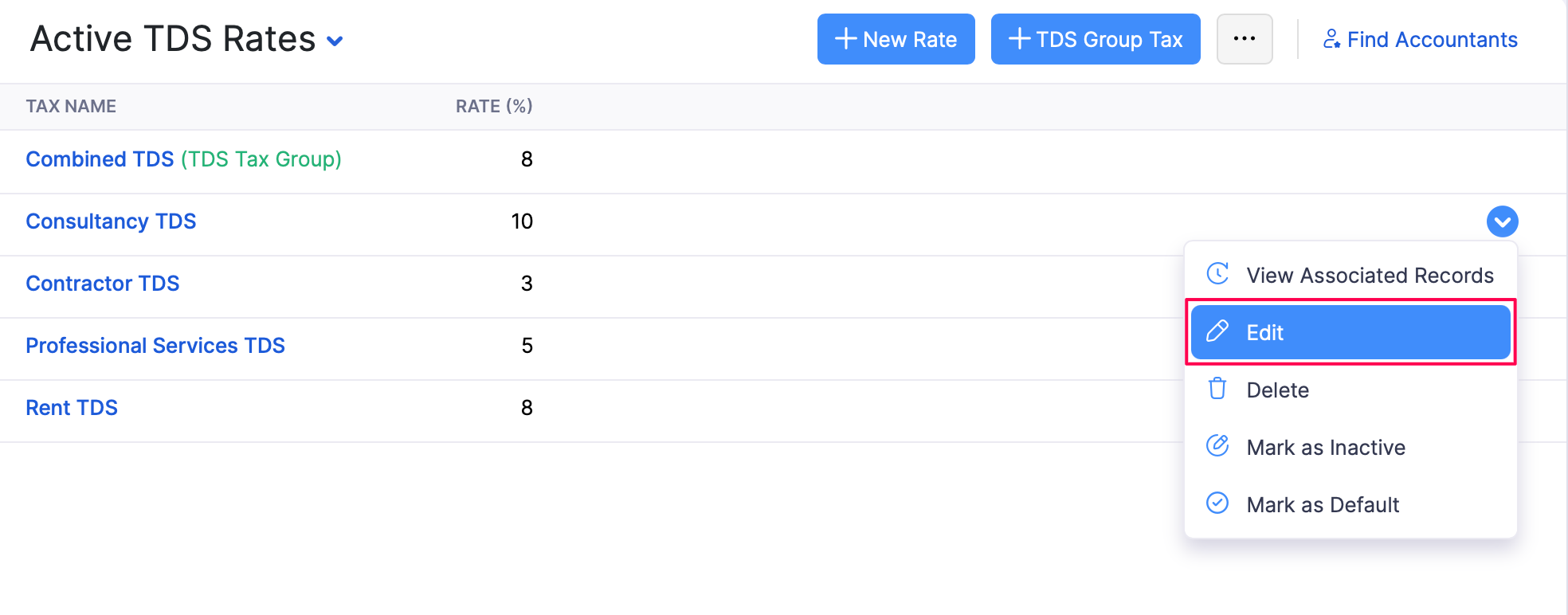 Edit a TDS Rate