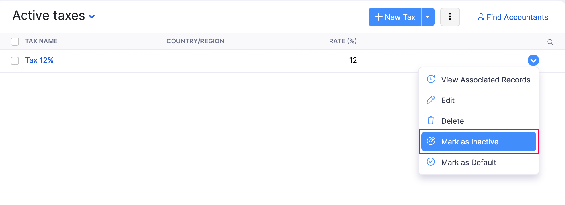 Mark a Tax Rate as Inactive