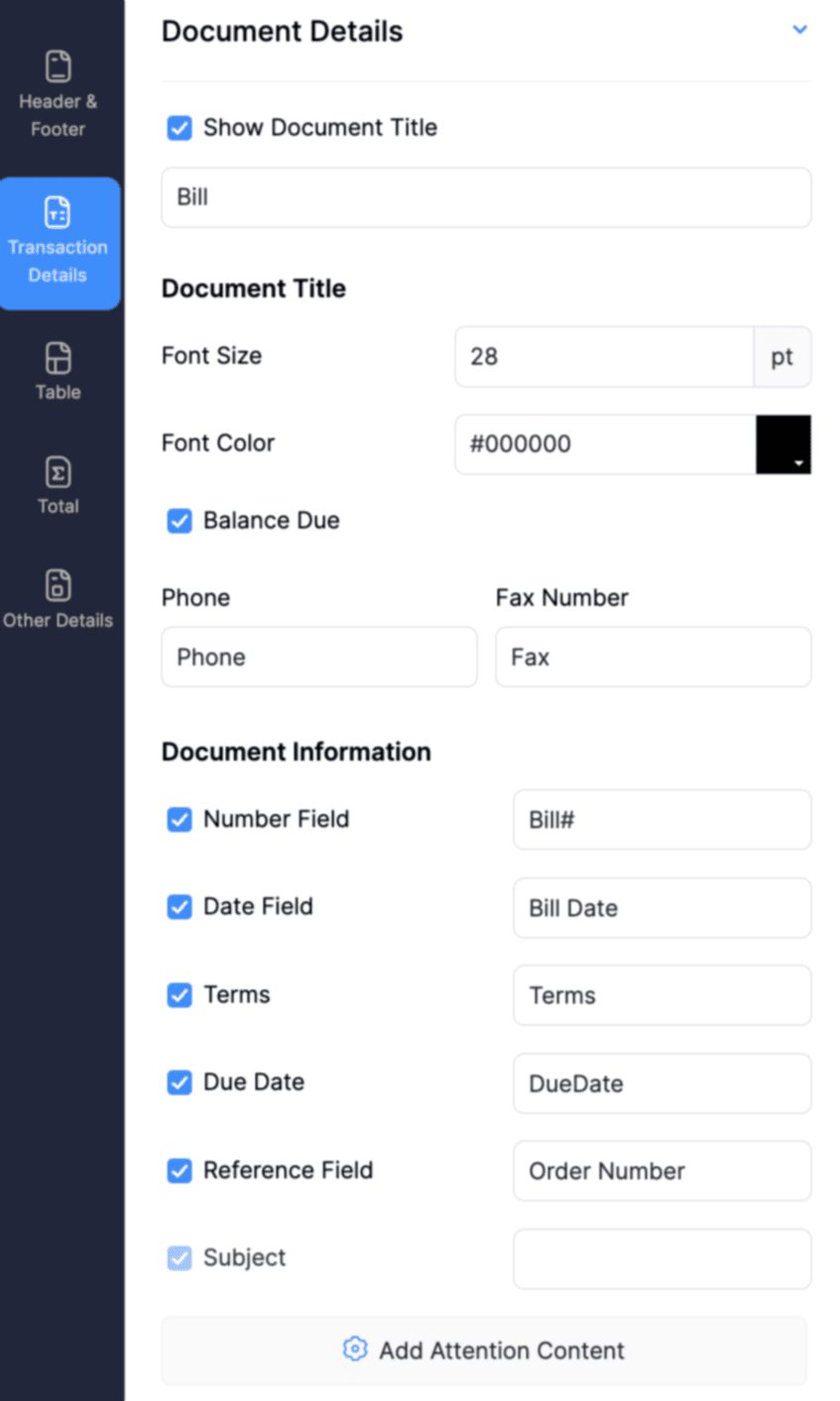 Transaction Details - Document Details