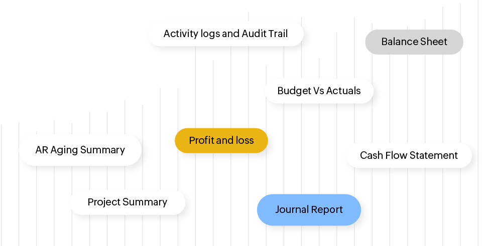 Some financial reports available on Zoho Books like profit and loss, cash flow statement, tax reports and more.