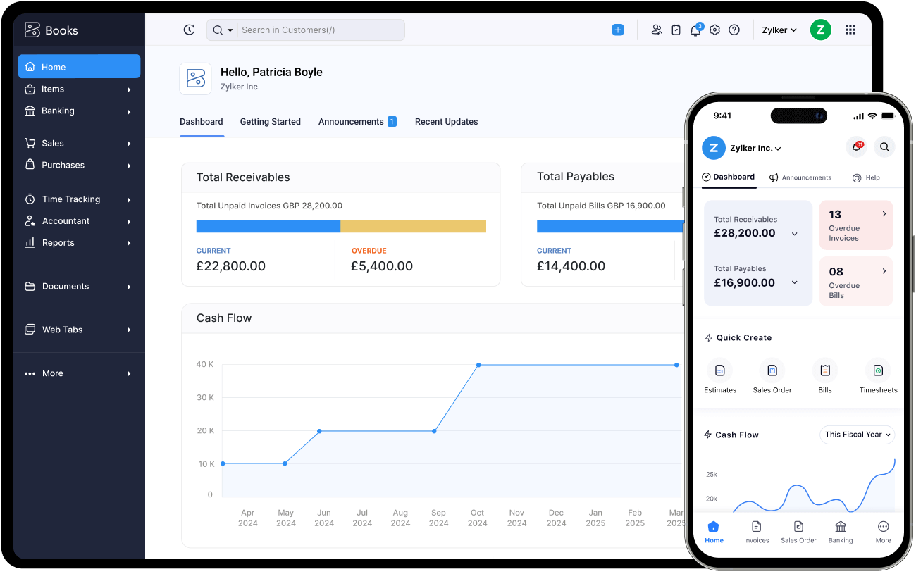 Zoho books dashboard