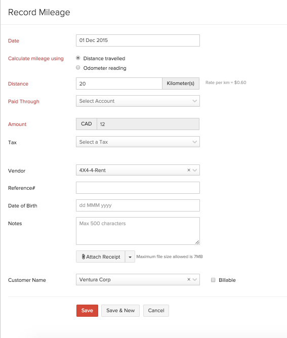 Record Mileage Form