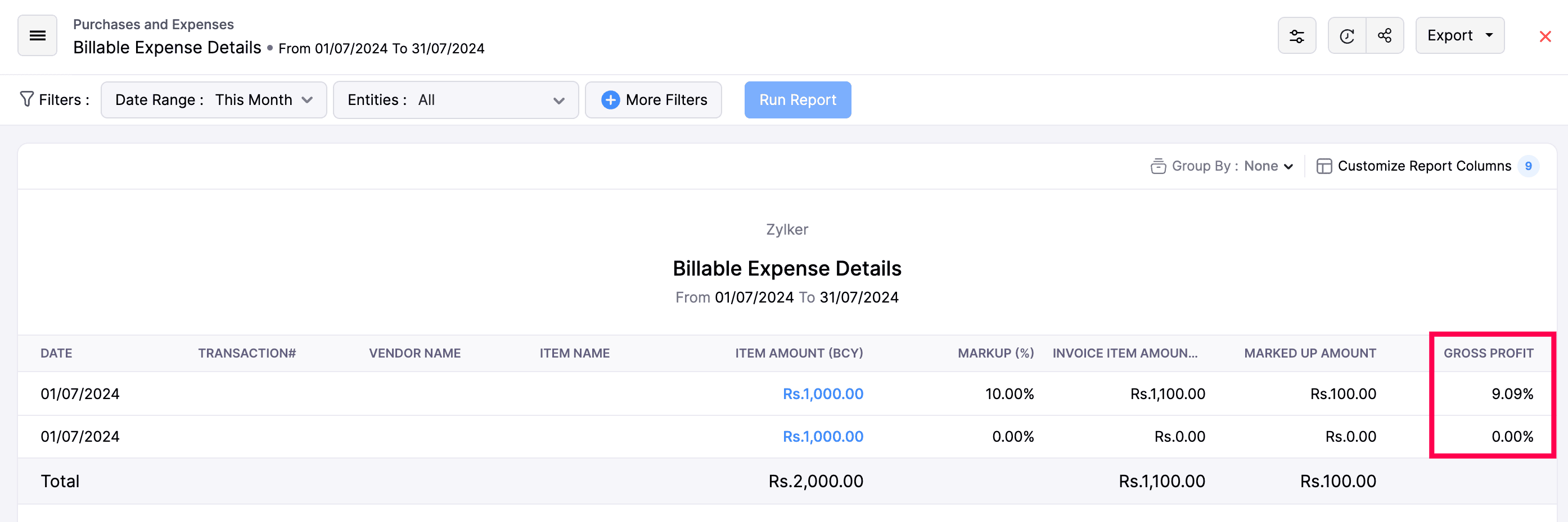 Billable Expense Details Report