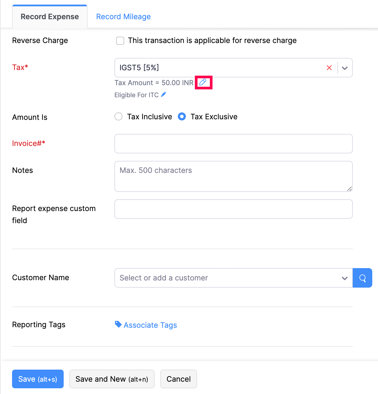 Manually changing TaxAmount