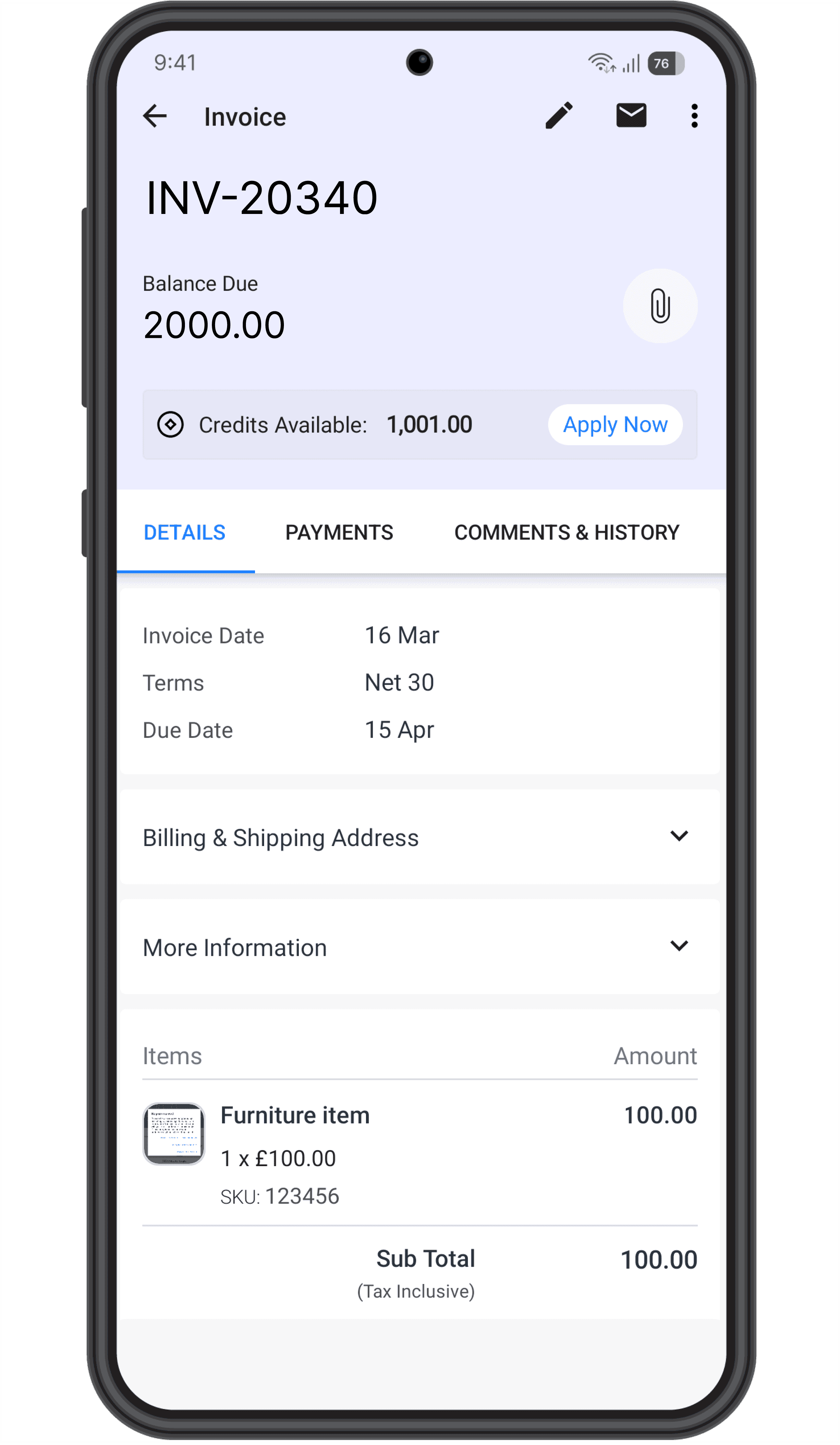 Receivables dashboard with a quote