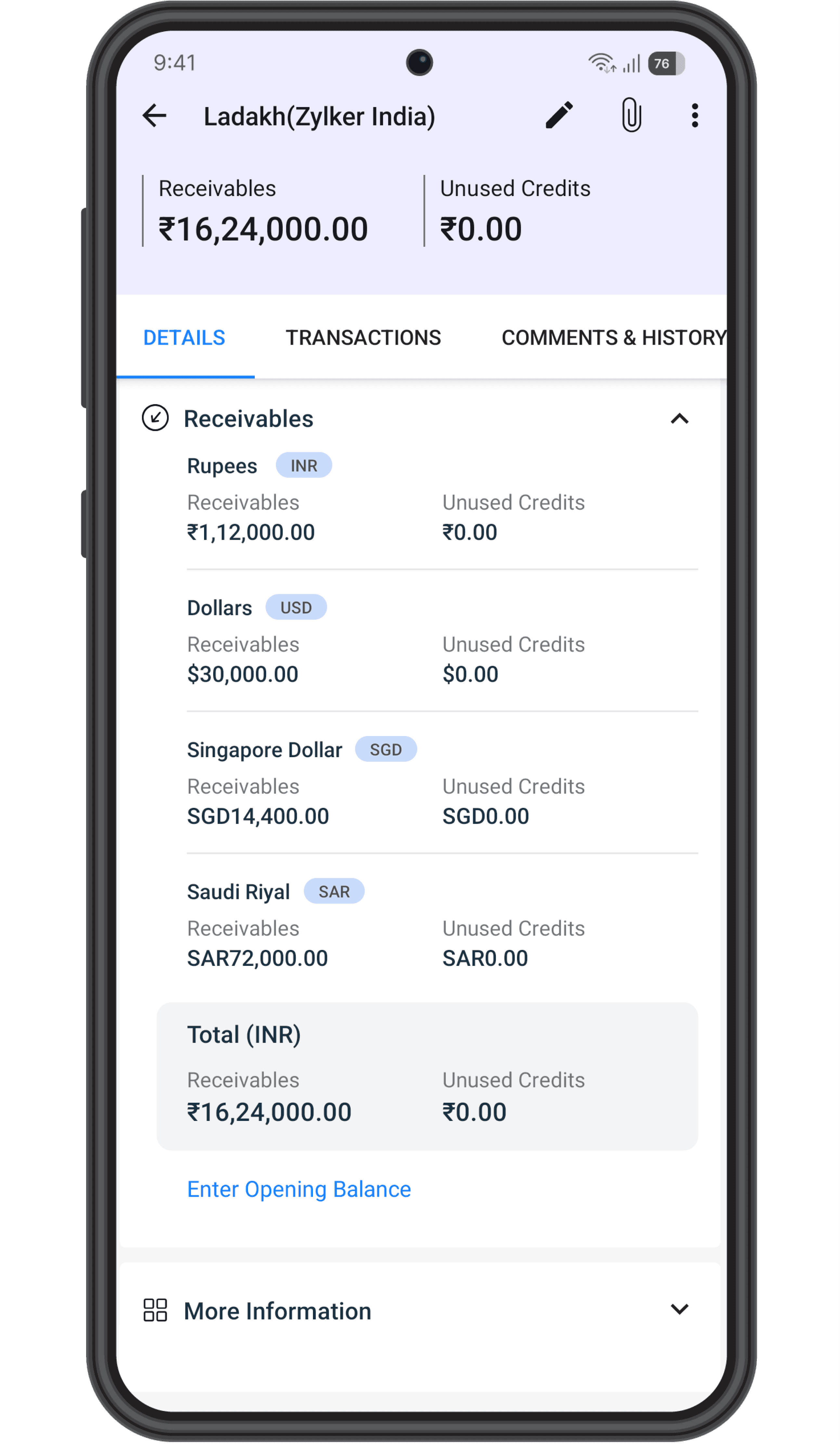 Invoice dashboard with invoice creation example