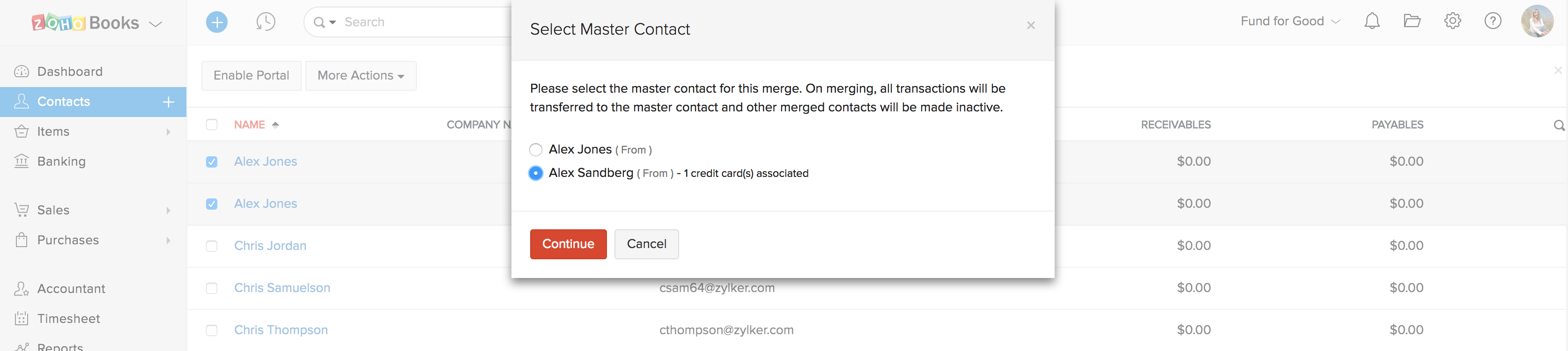 Merge Books contacts
