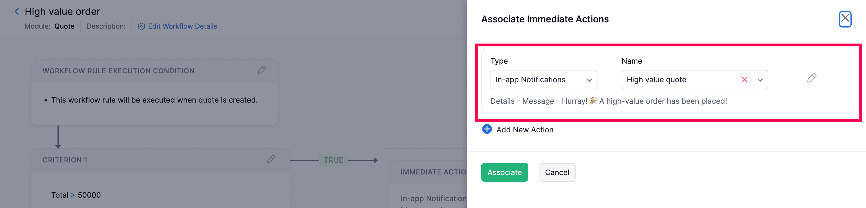 Associate In-app Notification