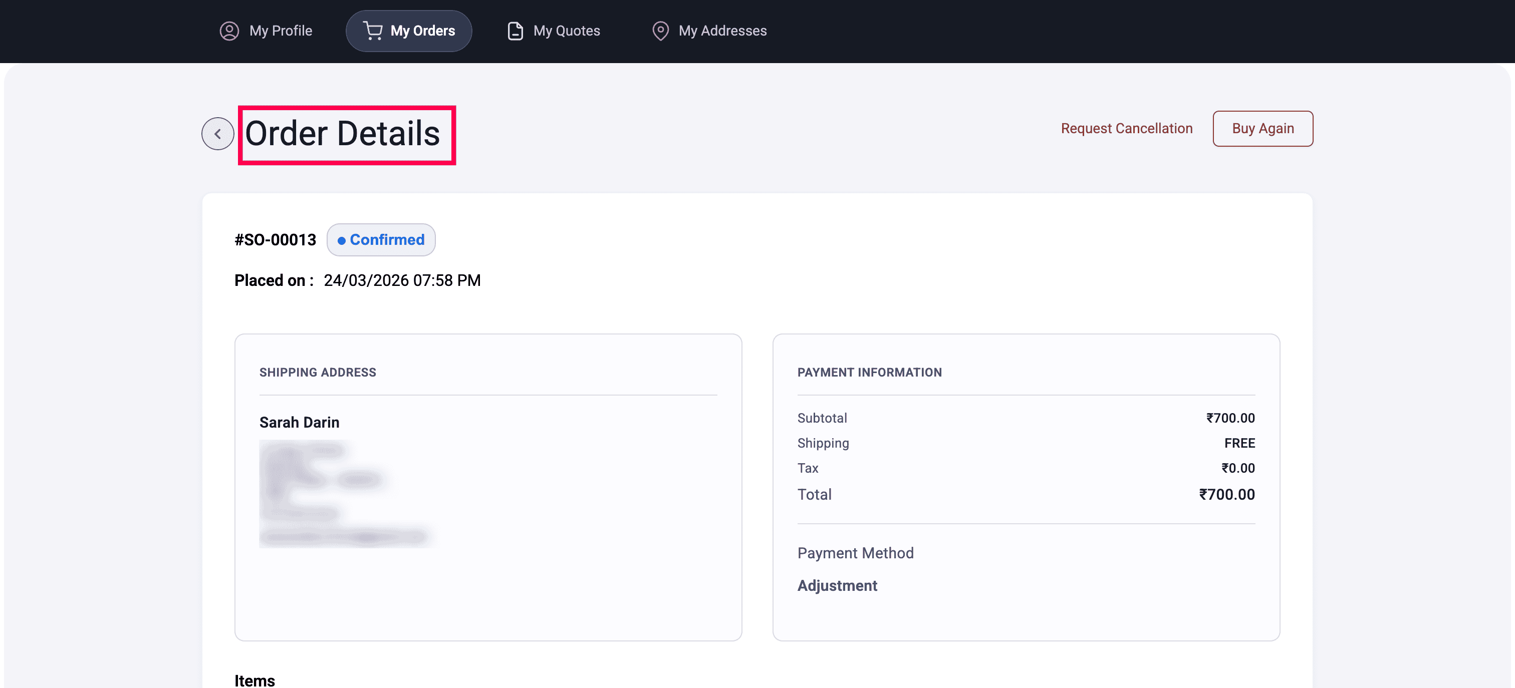 Customer portal access from profile dropdown