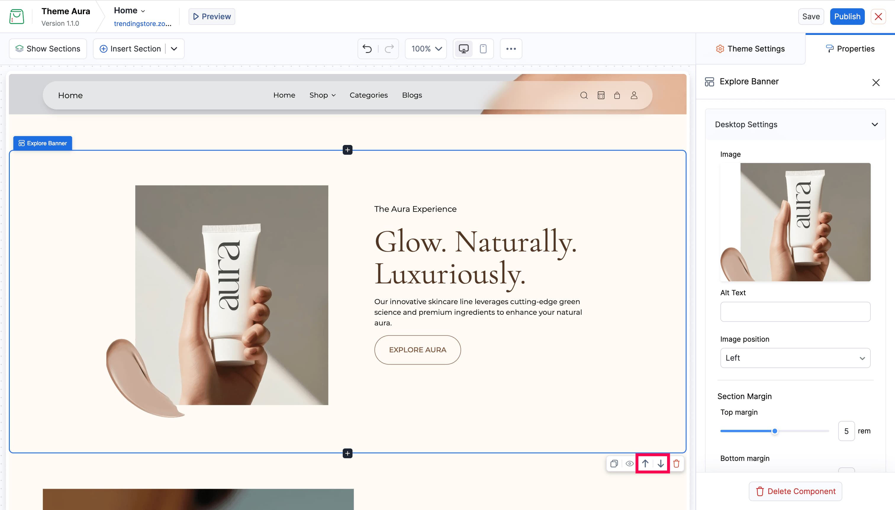 In-canvas action toolbar