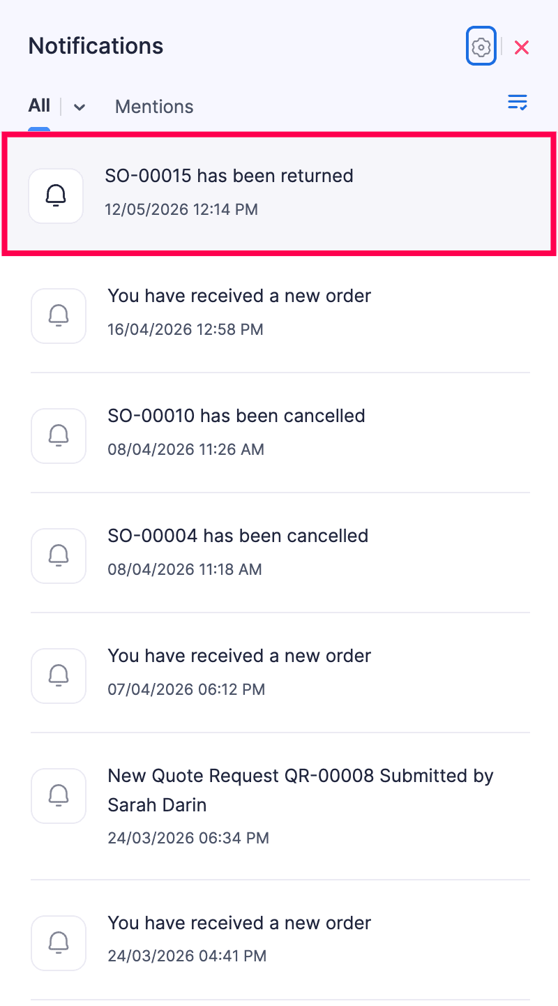 In app notification