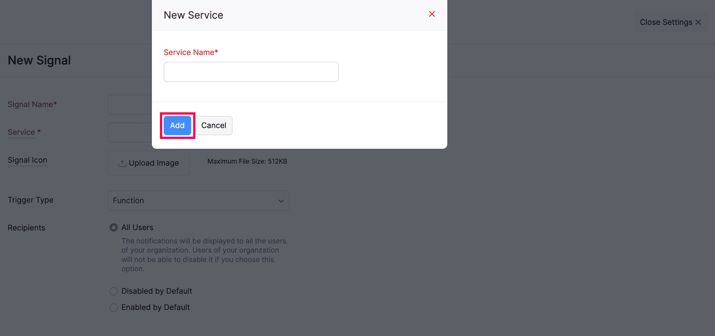 Enter the service name