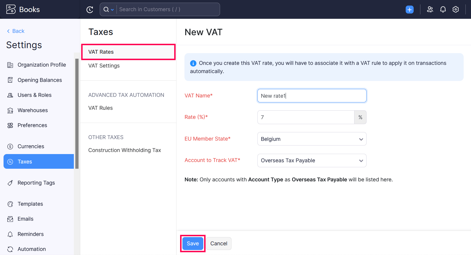 Create VAT Rate