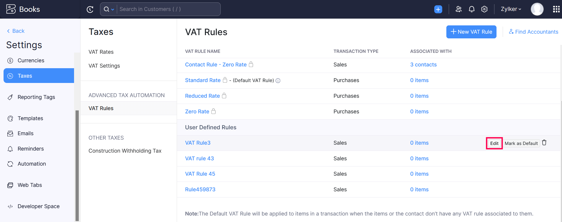 Edit VAT Rule