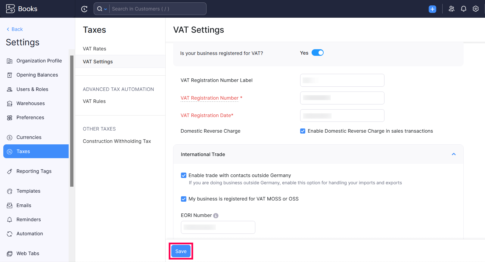 Configure VAT Settings