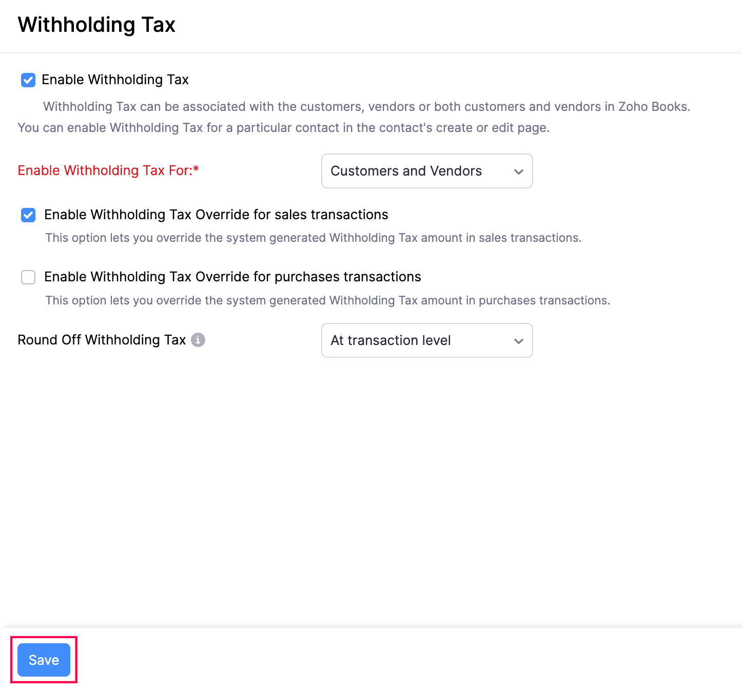 Enable Withholding Tax