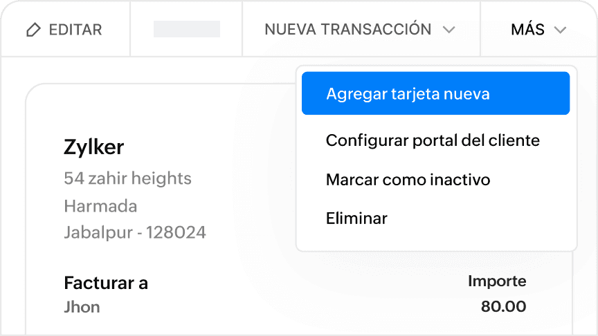 Tarjeta de pago añadida para cobrar facturas recurrentes automáticamente.