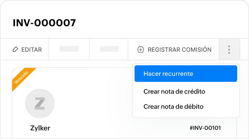 Opción de transacción recurrente habilitada para un gasto o una factura.