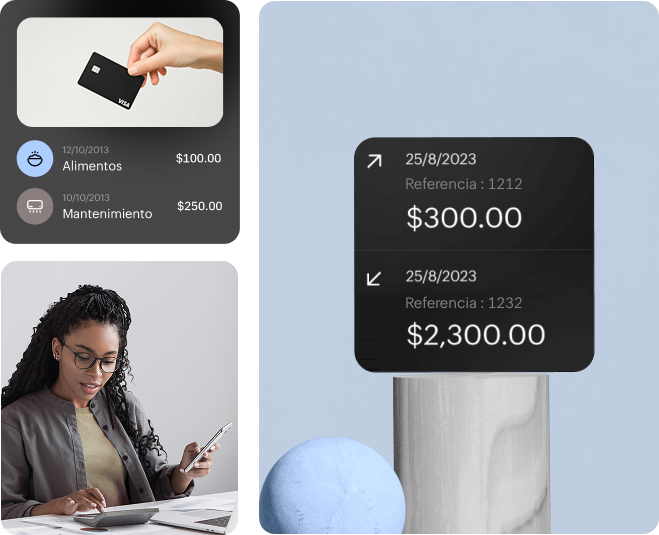 Persona revisando estados de cuenta junto a transacciones de movimientos bancarios.