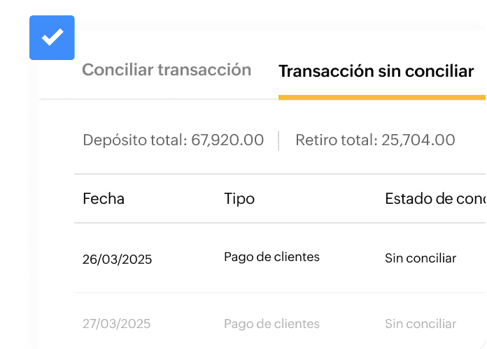 Transacciones sin coincidencia y movimientos bancarios sin conciliar.