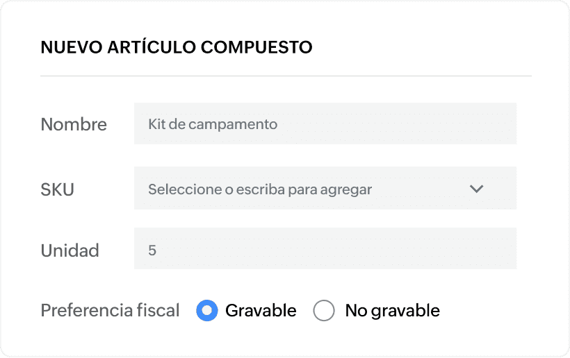 Composite item creation menu shows details like name, SKU, unit, and tax preference.