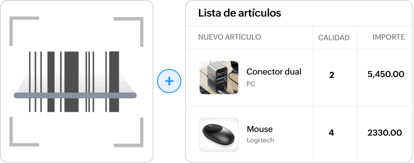 Creative illustration shows barcode scanning for adding items and populating item details.