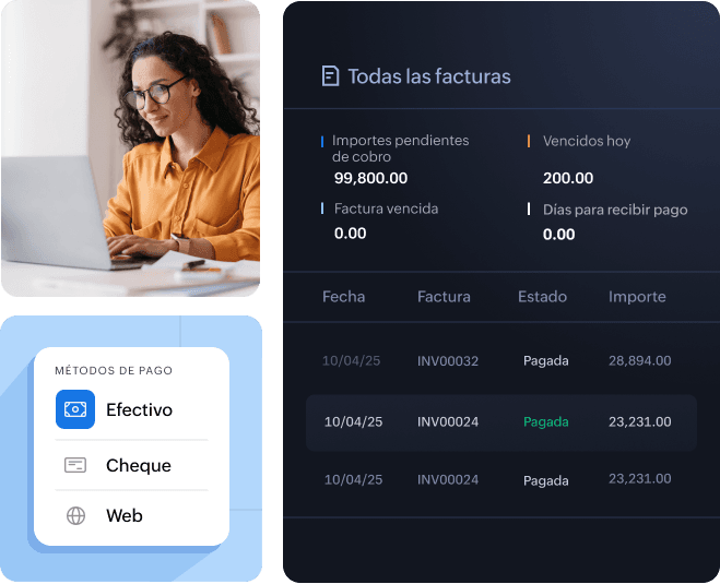 Cliente pagando una factura en línea mediante Zoho Books