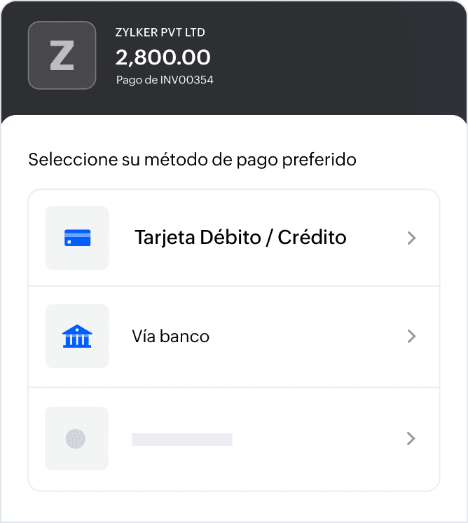 Opciones de pasarela de pago para una factura