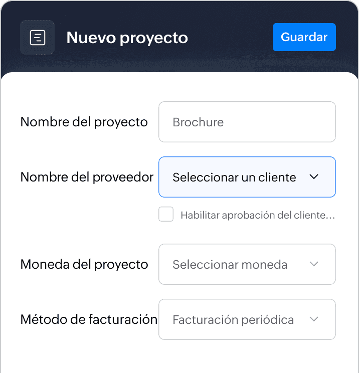 Formulario de proyecto con cliente y facturación