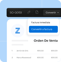 Panel de órdenes de venta de Zoho Books que muestra detalles del pedido y estado de entrega