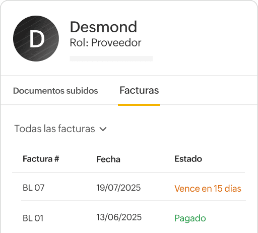 Factura de proveedor con importes pagados y pendientes.