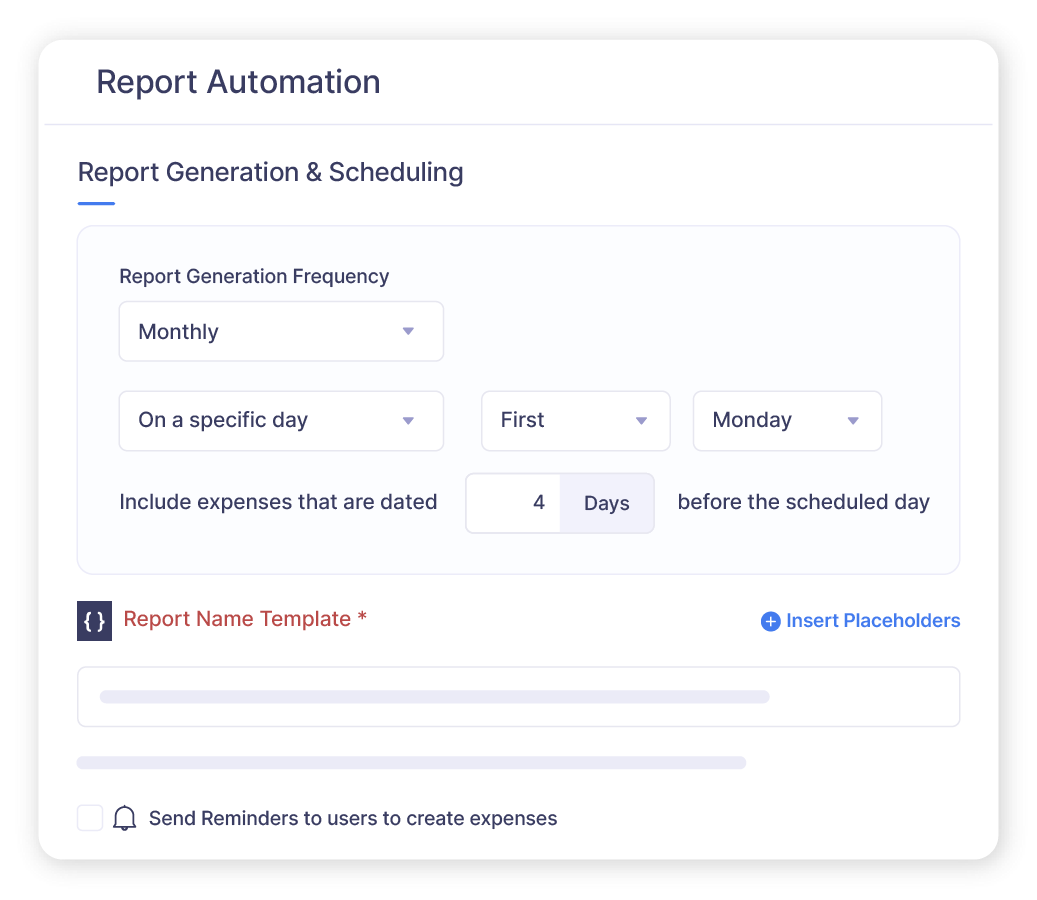 Screen of expense report automation setup