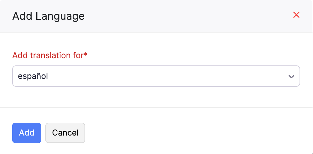 Add Language pop-up. Select the required language.