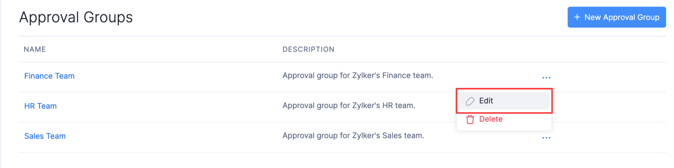 Edit approval group