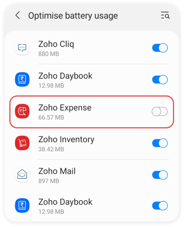 Toggle Zoho Expense